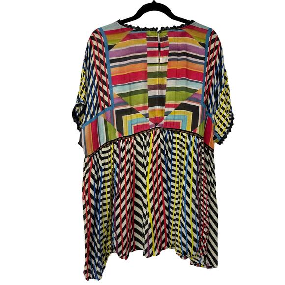 Anthropologie Conditions Apply Patchwork Stripe Babydoll Tunic XL Rainbow Artsy - Picture 4 of 14